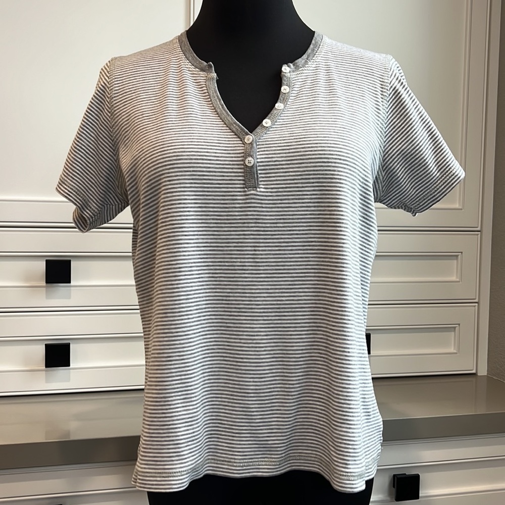 Stripe Tee with Button Front